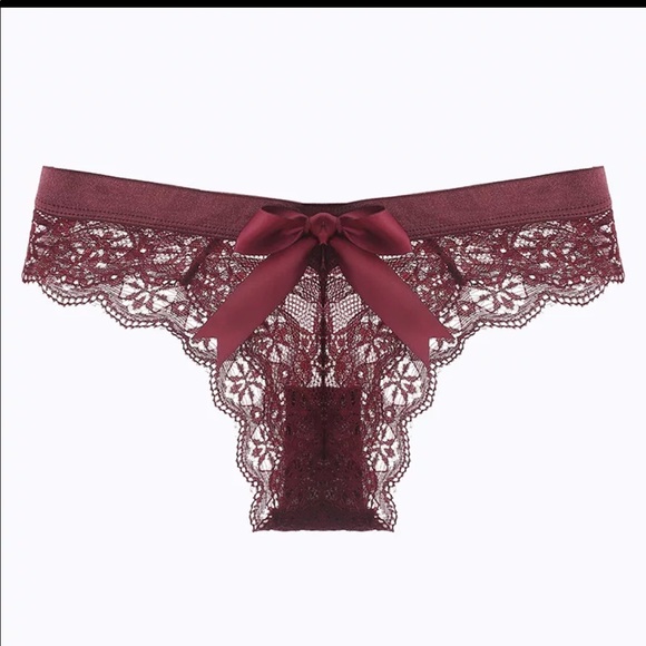 (Last 1) NAVY BLUE sexy lace bow thong transparent panty in navy blue lace - Picture 12 of 15